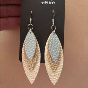 Elegant Cream and Blue Layered Earrings